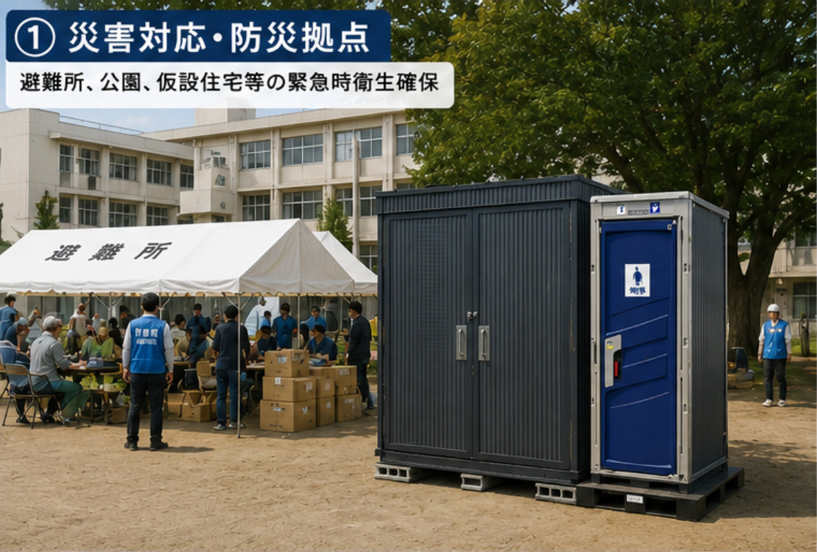 災害対応・防災拠点(避難所、公園、仮設住宅等の緊急時衛生確保)